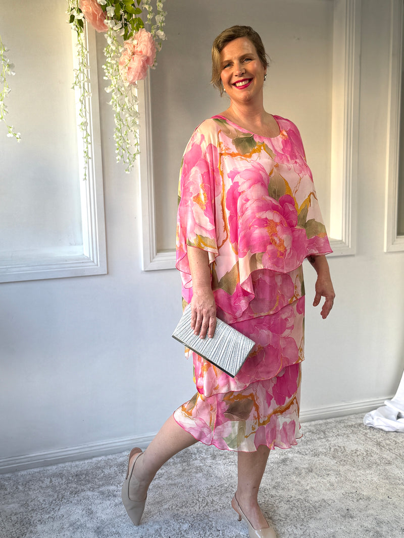 Bronx Pink Floral Silk Dress