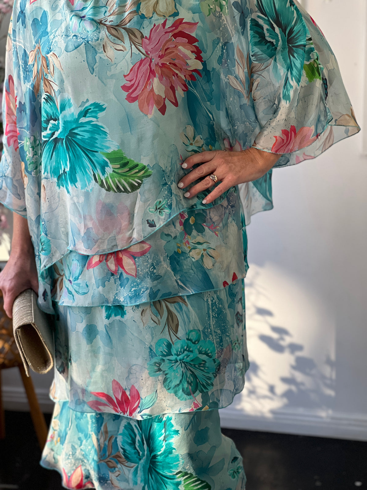 Bronx Aqua Floral Silk Dress