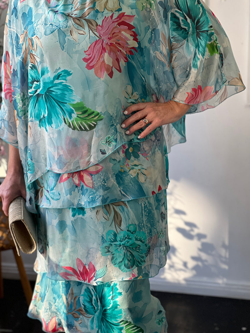 Bronx Aqua Floral Silk Dress
