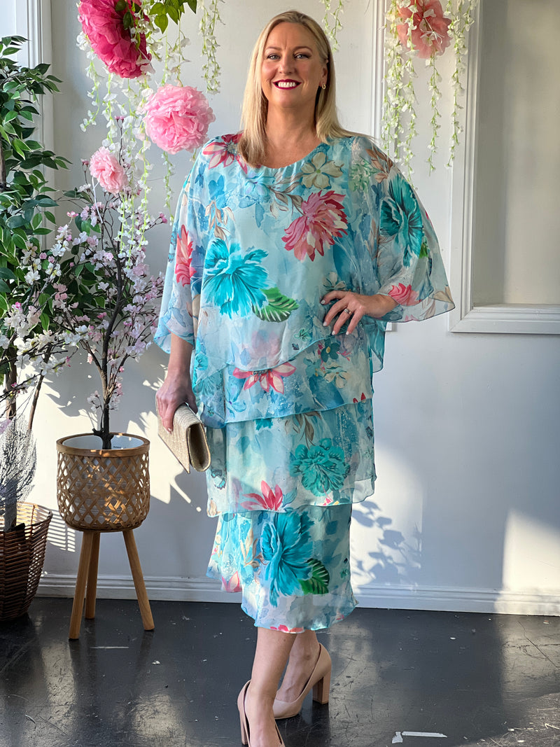Bronx Aqua Floral Silk Dress