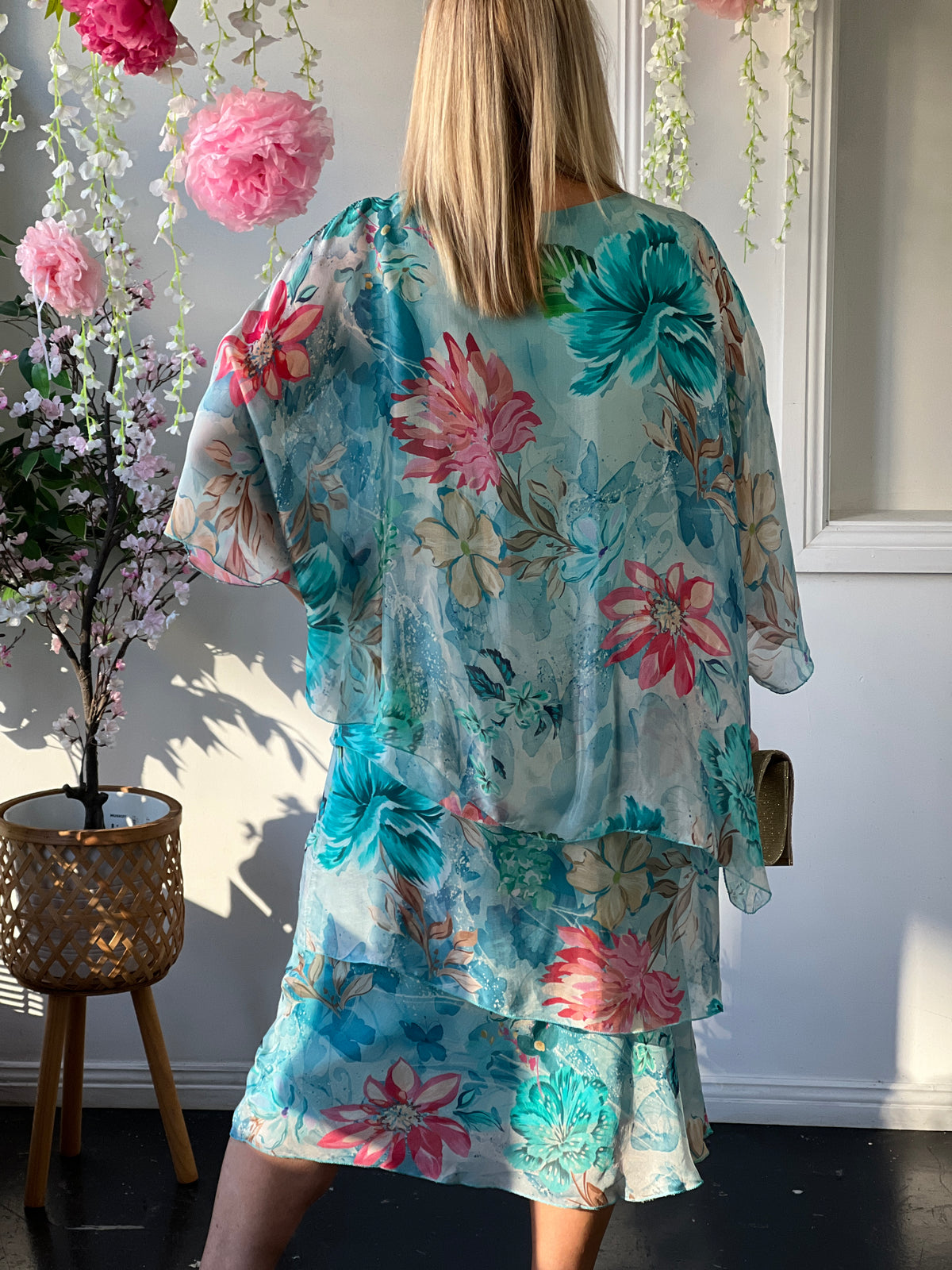 Bronx Aqua Floral Silk Dress