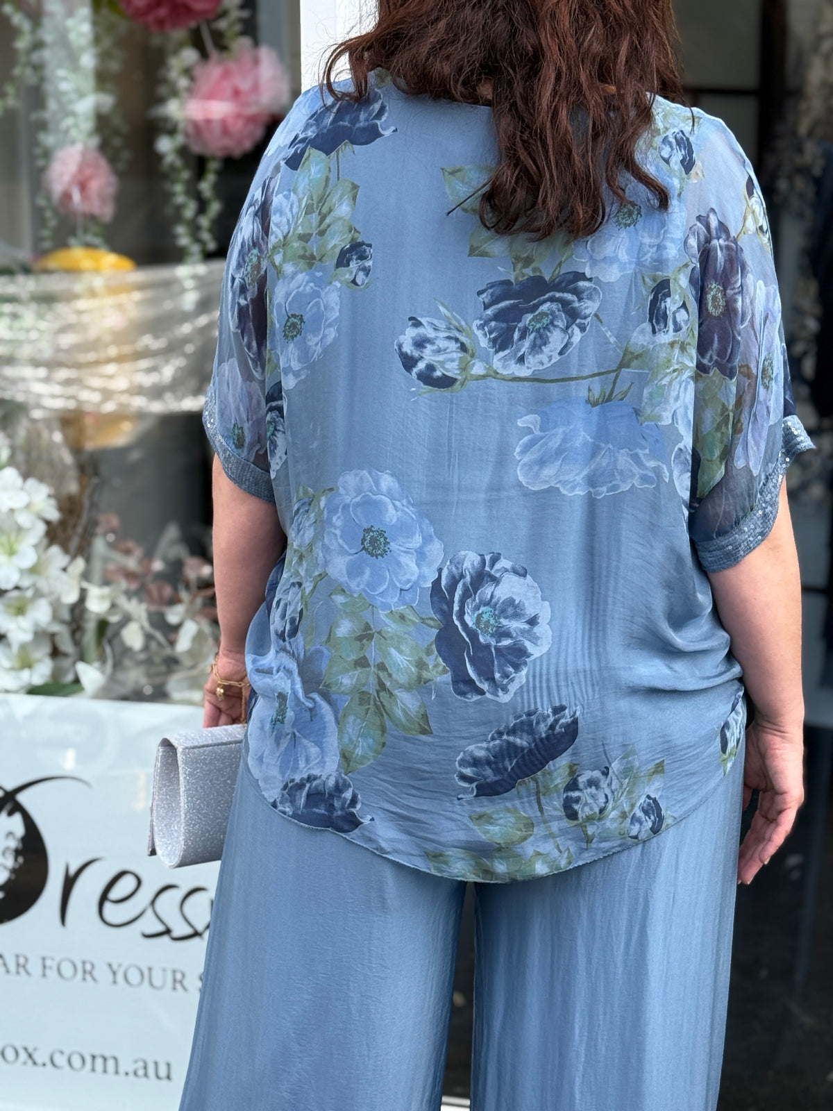 Brooklyn Dusty Blue Floral Silk Top