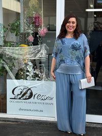Brooklyn Dusty Blue Floral Silk Top