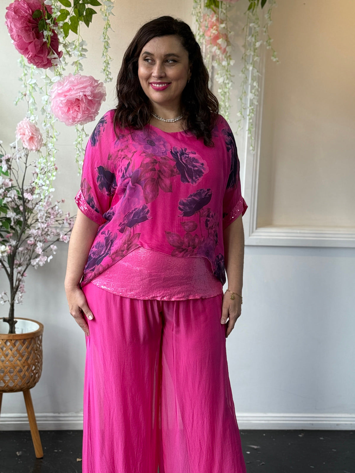Brooklyn Fuchsia Floral Silk Top