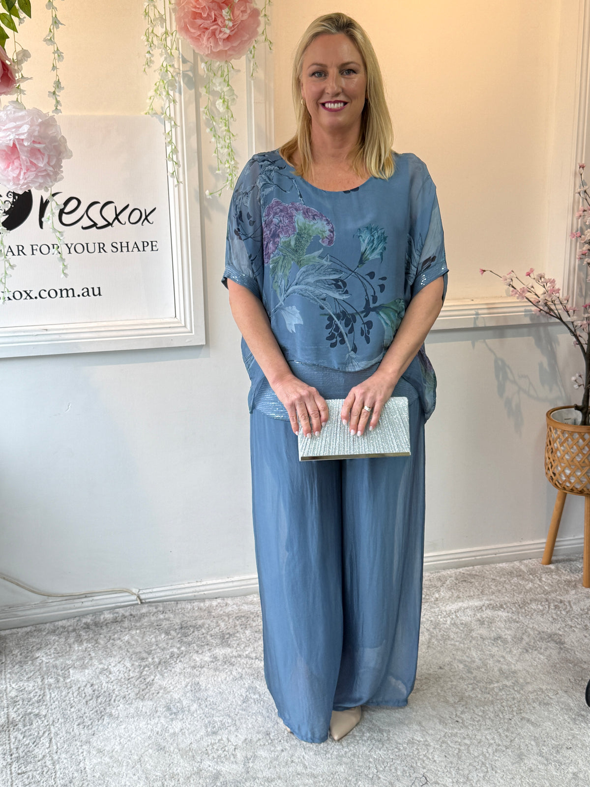 Brooklyn Dusty Blue Silk Top