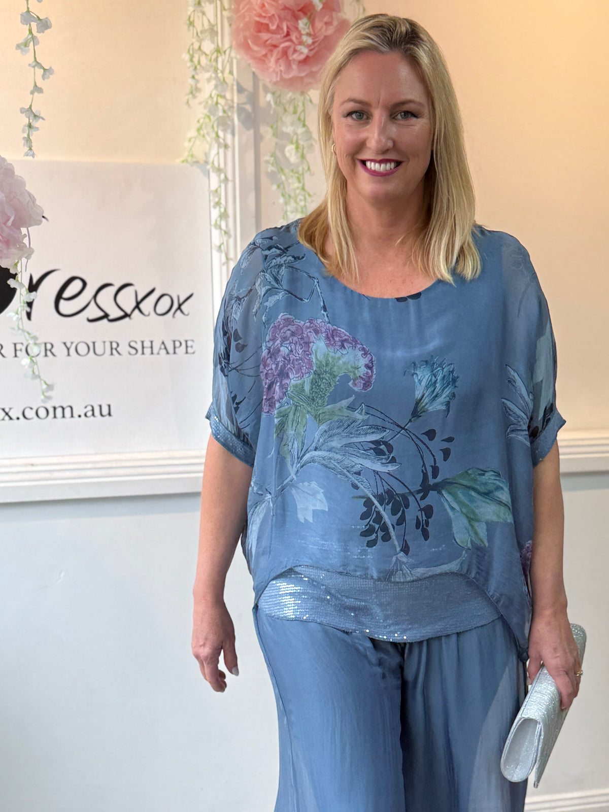 Brooklyn Dusty Blue Silk Top