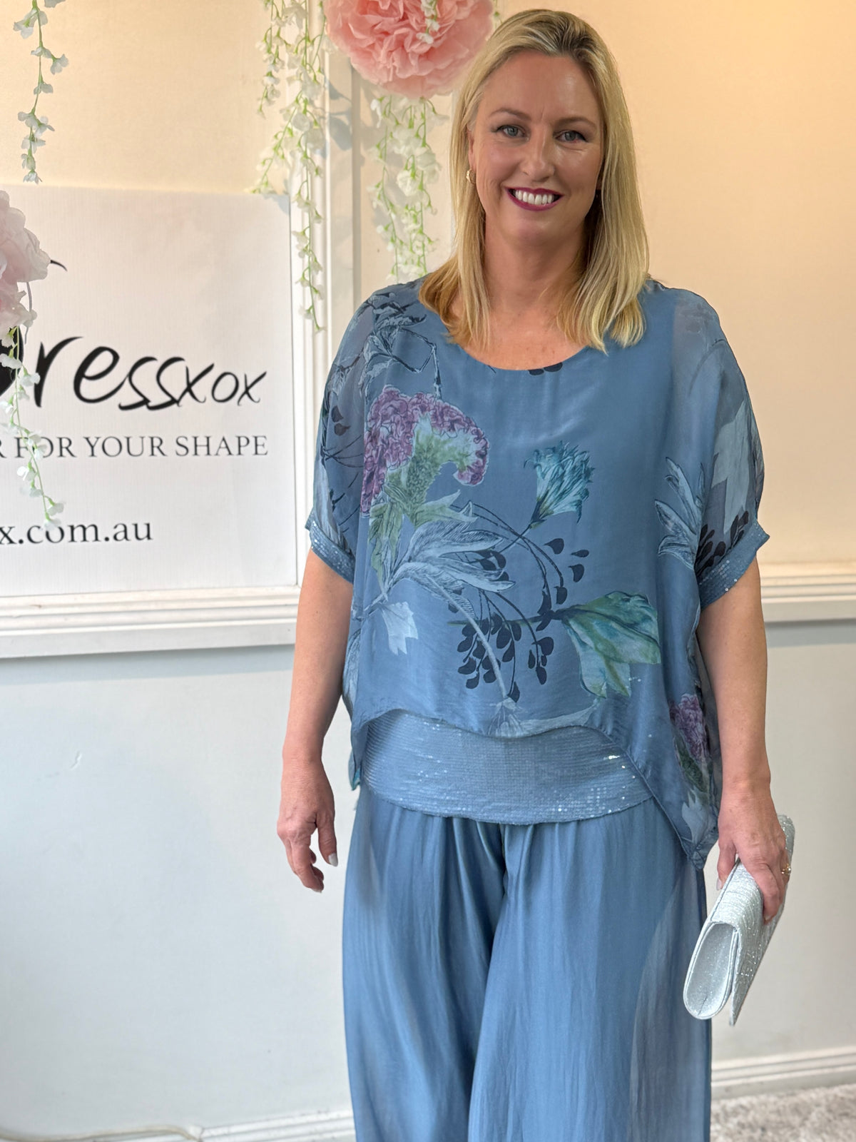 Brooklyn Dusty Blue Silk Top
