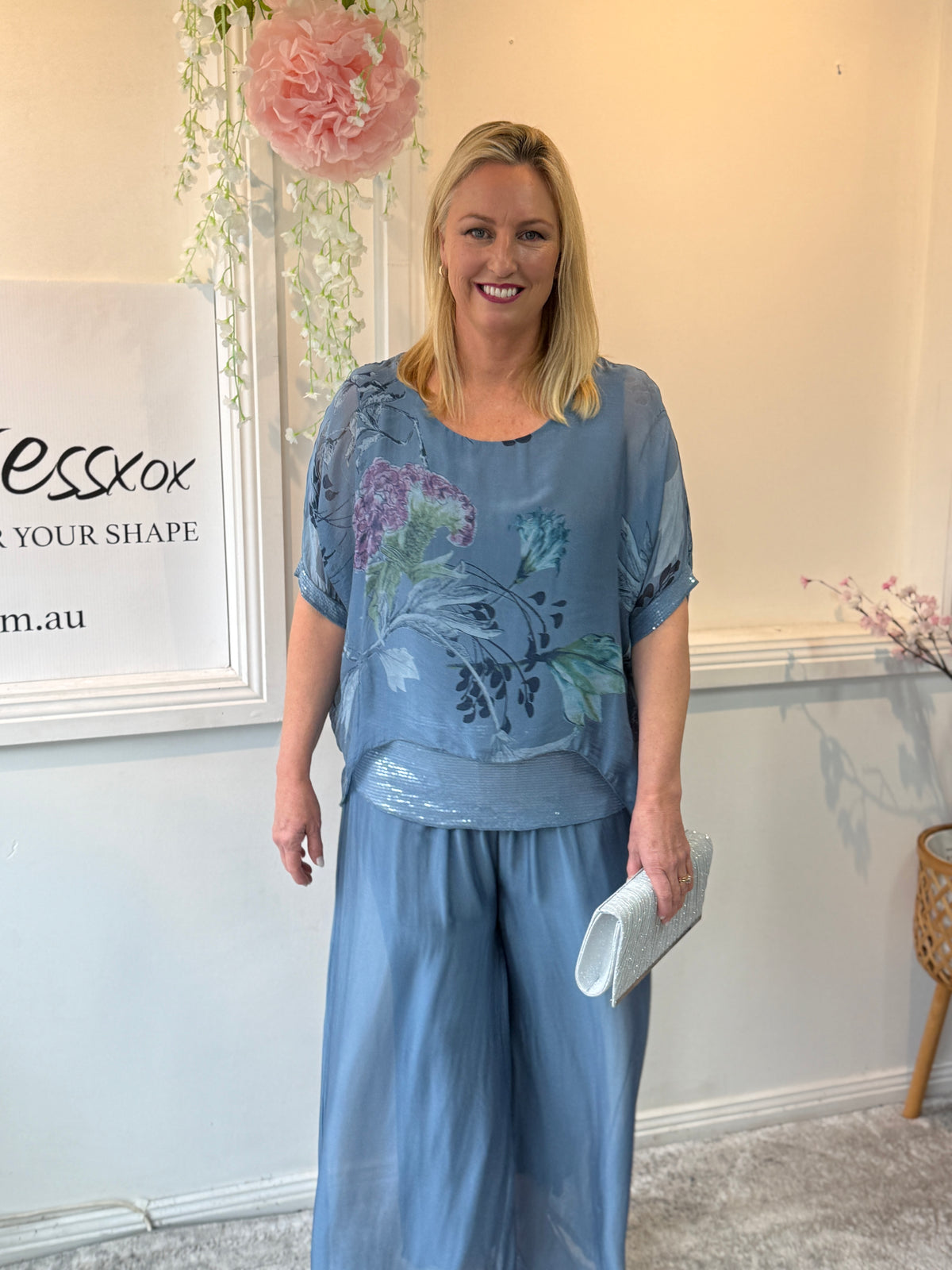 Brooklyn Dusty Blue Silk Top