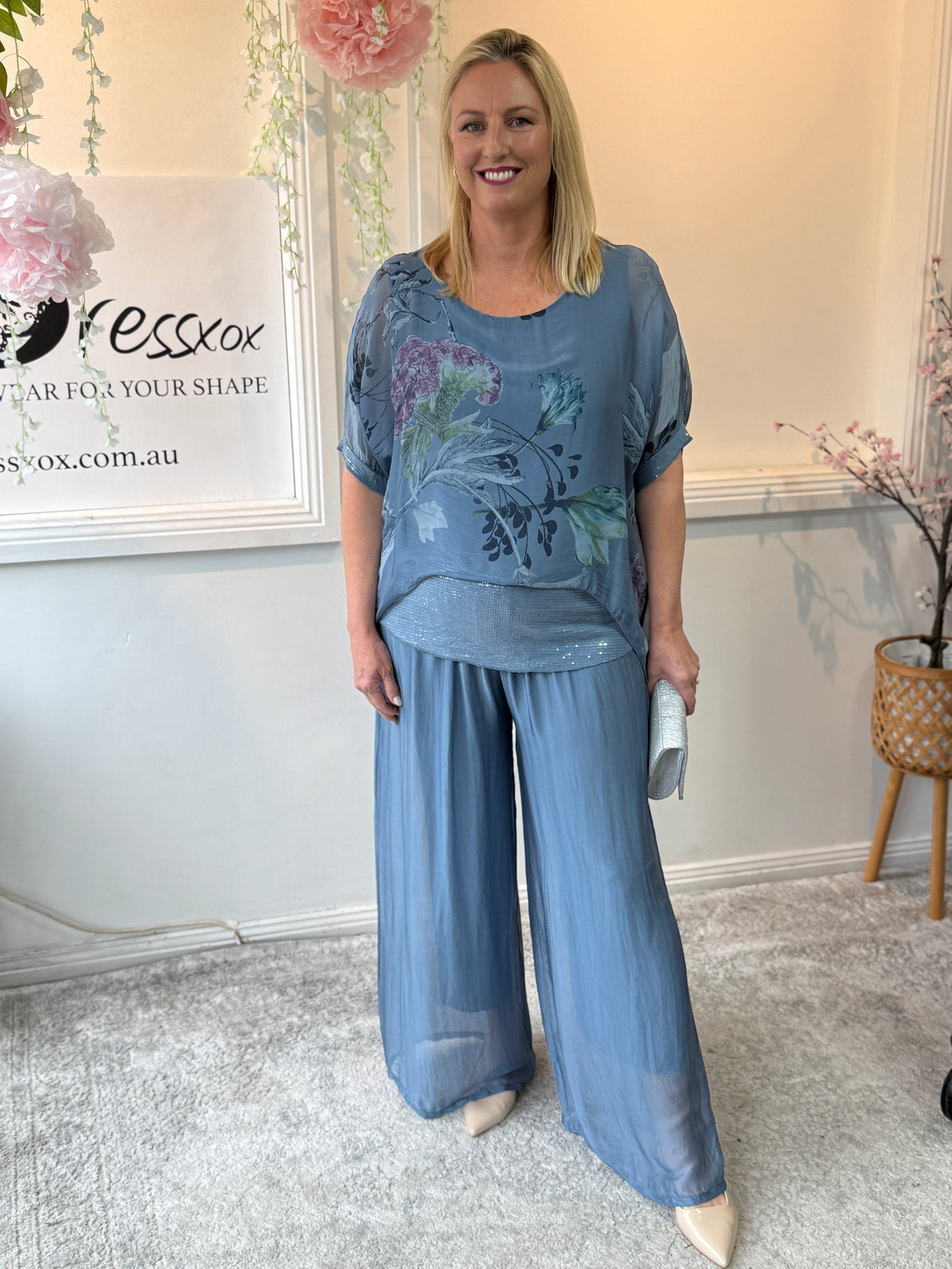 Brooklyn Dusty Blue Silk Top