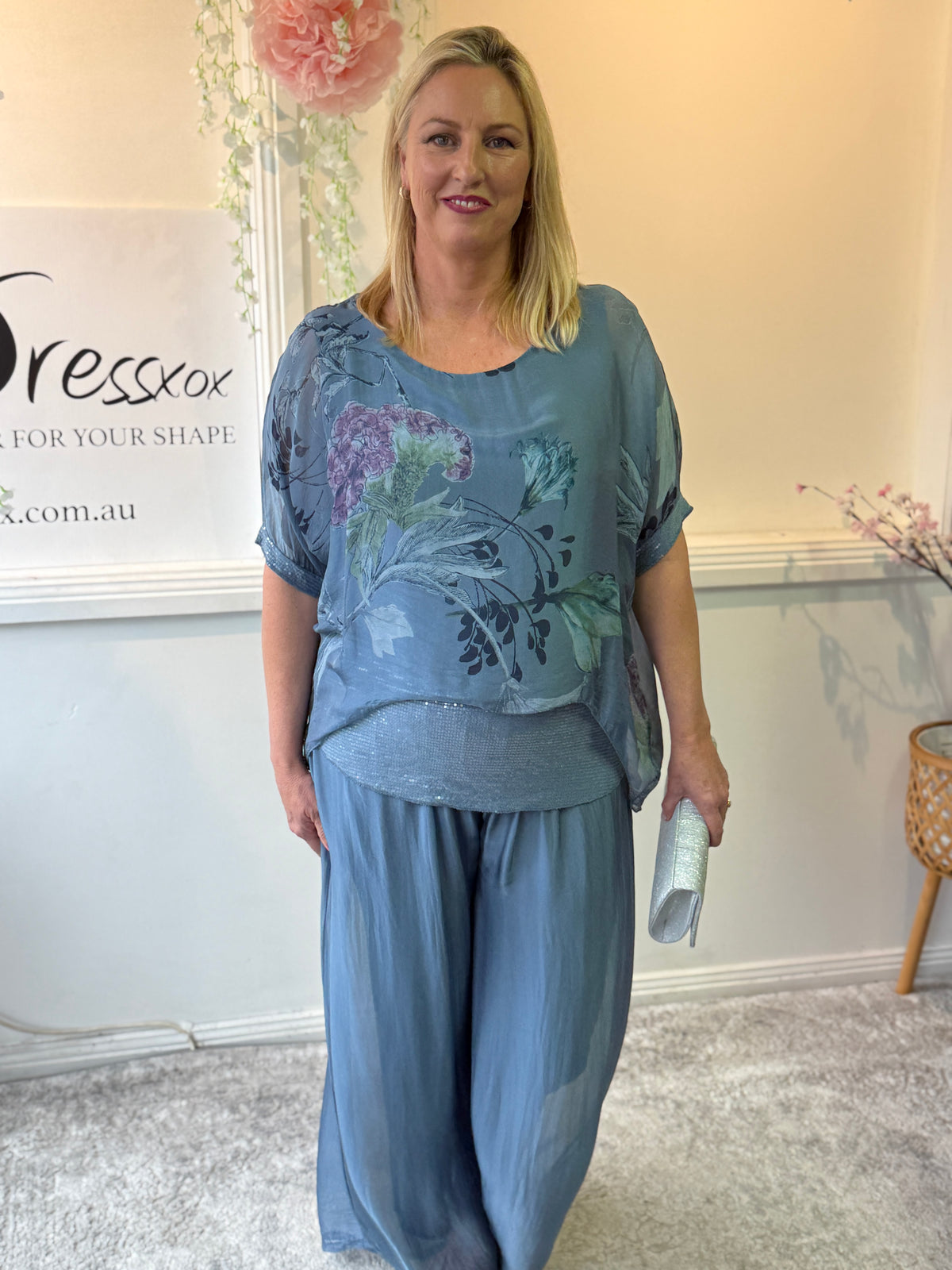 Brooklyn Dusty Blue Silk Top