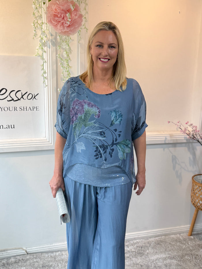Brooklyn Dusty Blue Silk Top