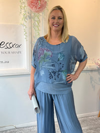 Brooklyn Dusty Blue Silk Top