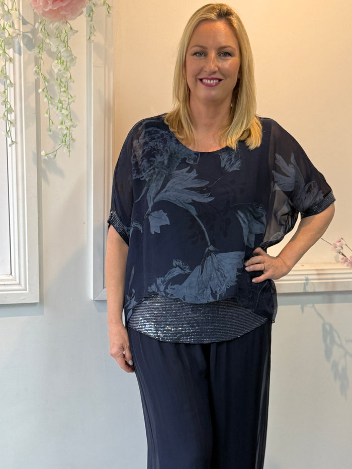 Brooklyn Navy Floral Silk Top
