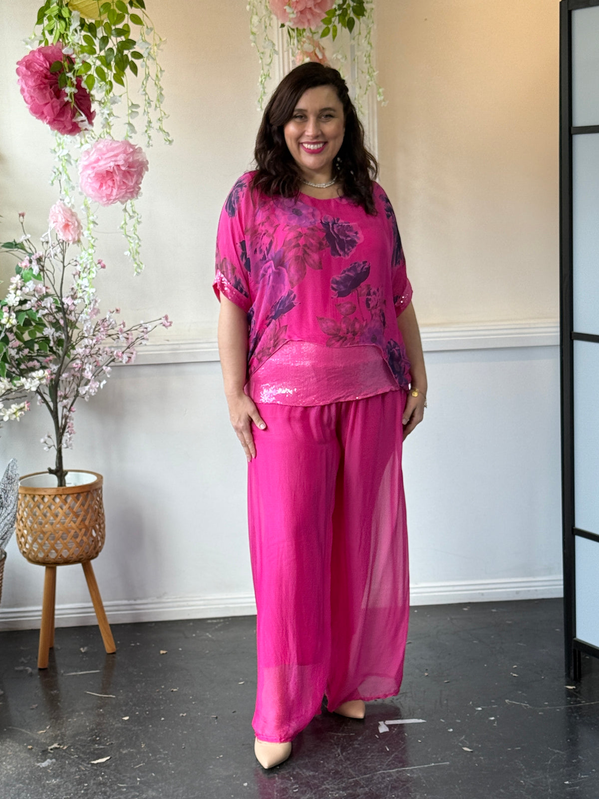 Brooklyn Fuchsia Floral Silk Top