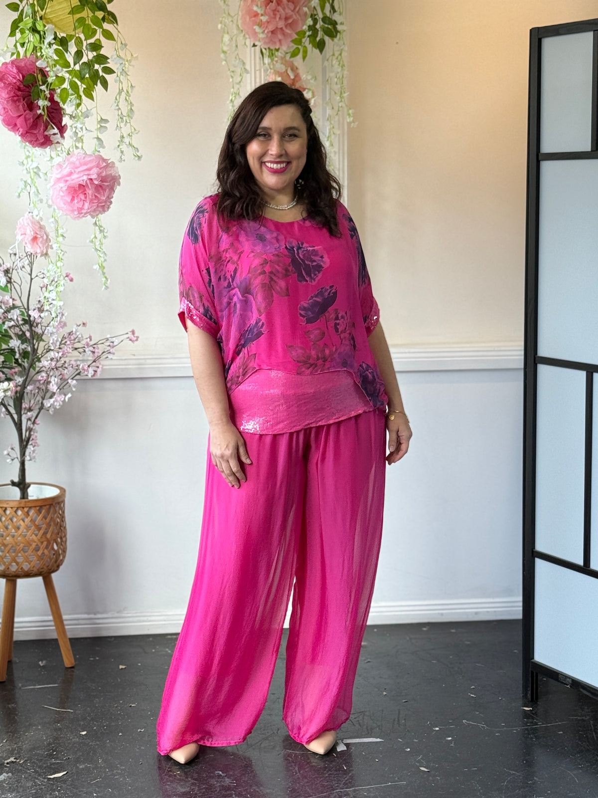 Brooklyn Fuchsia Floral Silk Top