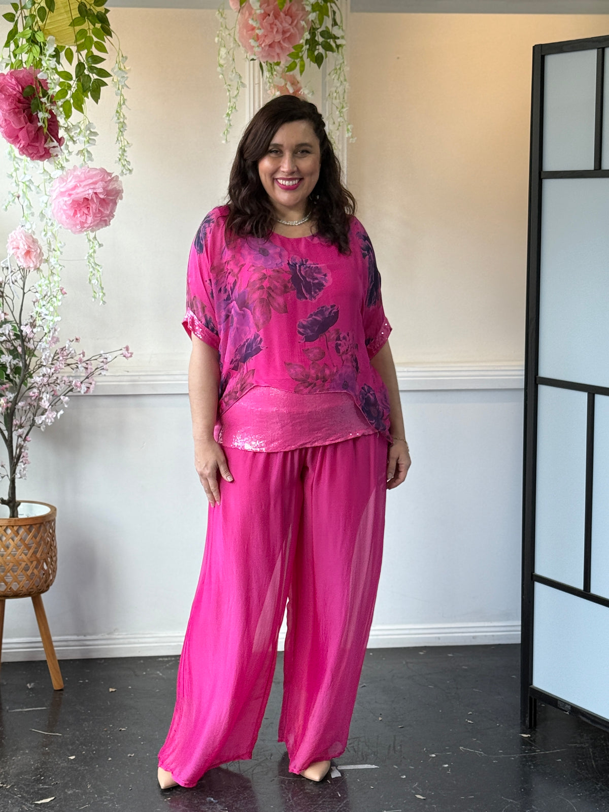 Brooklyn Fuchsia Floral Silk Top