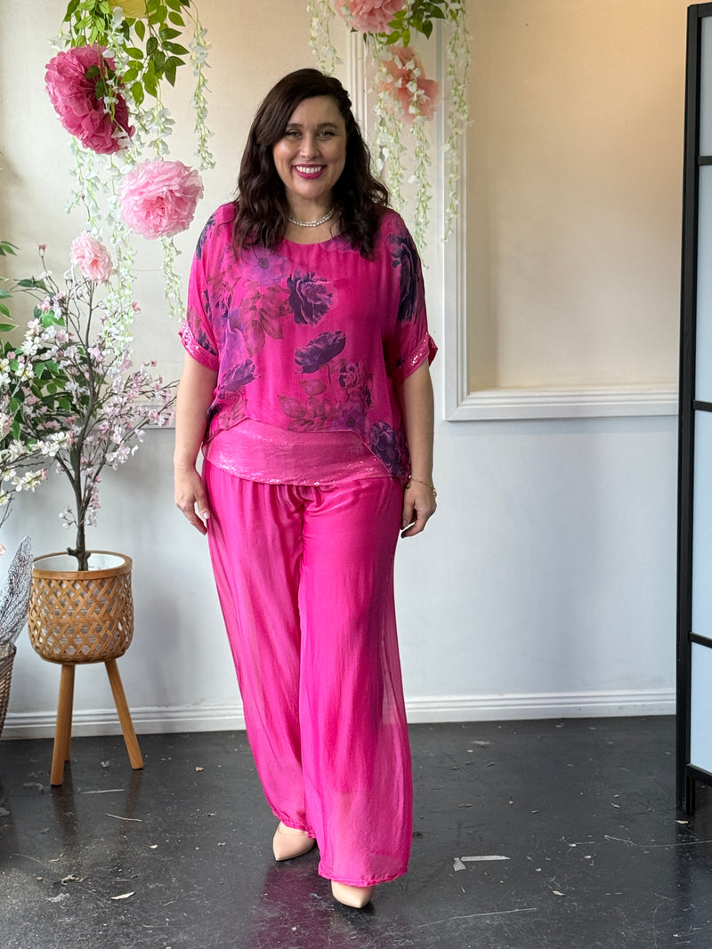 Brooklyn Fuchsia Floral Silk Top