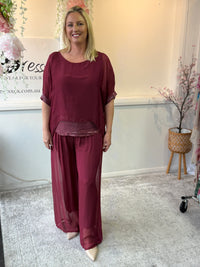 Callie Burgundy Sequin Silk Top