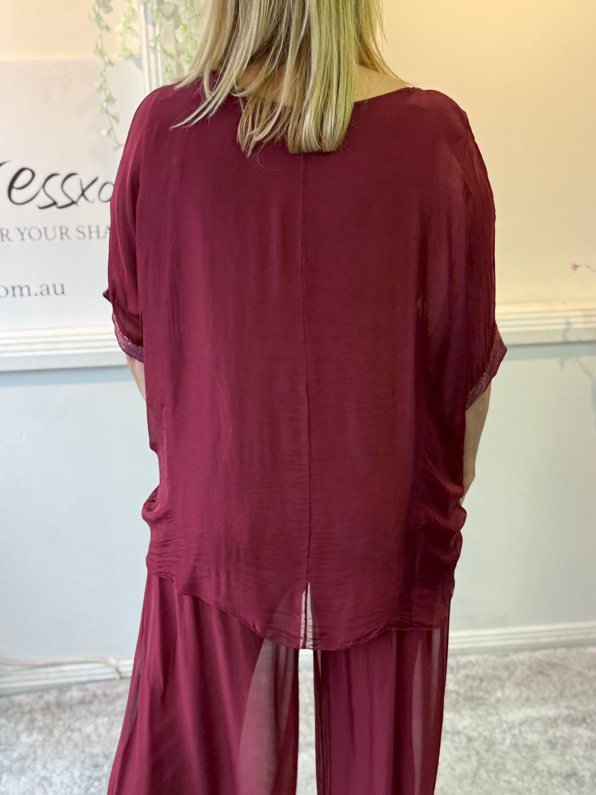 Callie Burgundy Sequin Silk Top