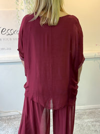 Callie Burgundy Sequin Silk Top