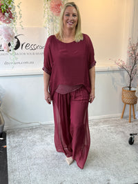 Callie Burgundy Sequin Silk Top
