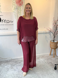 Callie Burgundy Sequin Silk Top