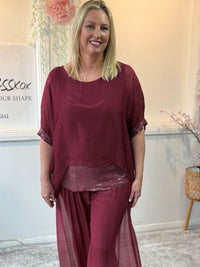 Callie Burgundy Sequin Silk Top