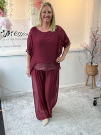 Callie Burgundy Sequin Silk Top