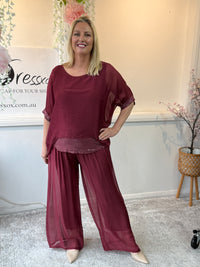 Callie Burgundy Sequin Silk Top