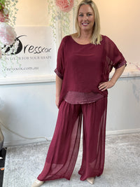 Callie Burgundy Sequin Silk Top