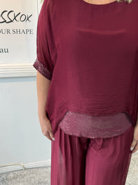 Callie Burgundy Sequin Silk Top