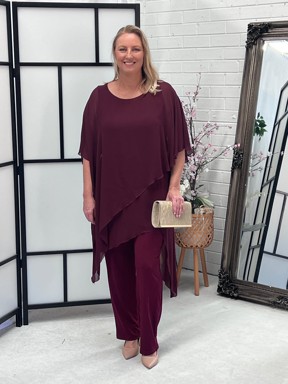 Cara Burgundy Elegant Jumpsuit