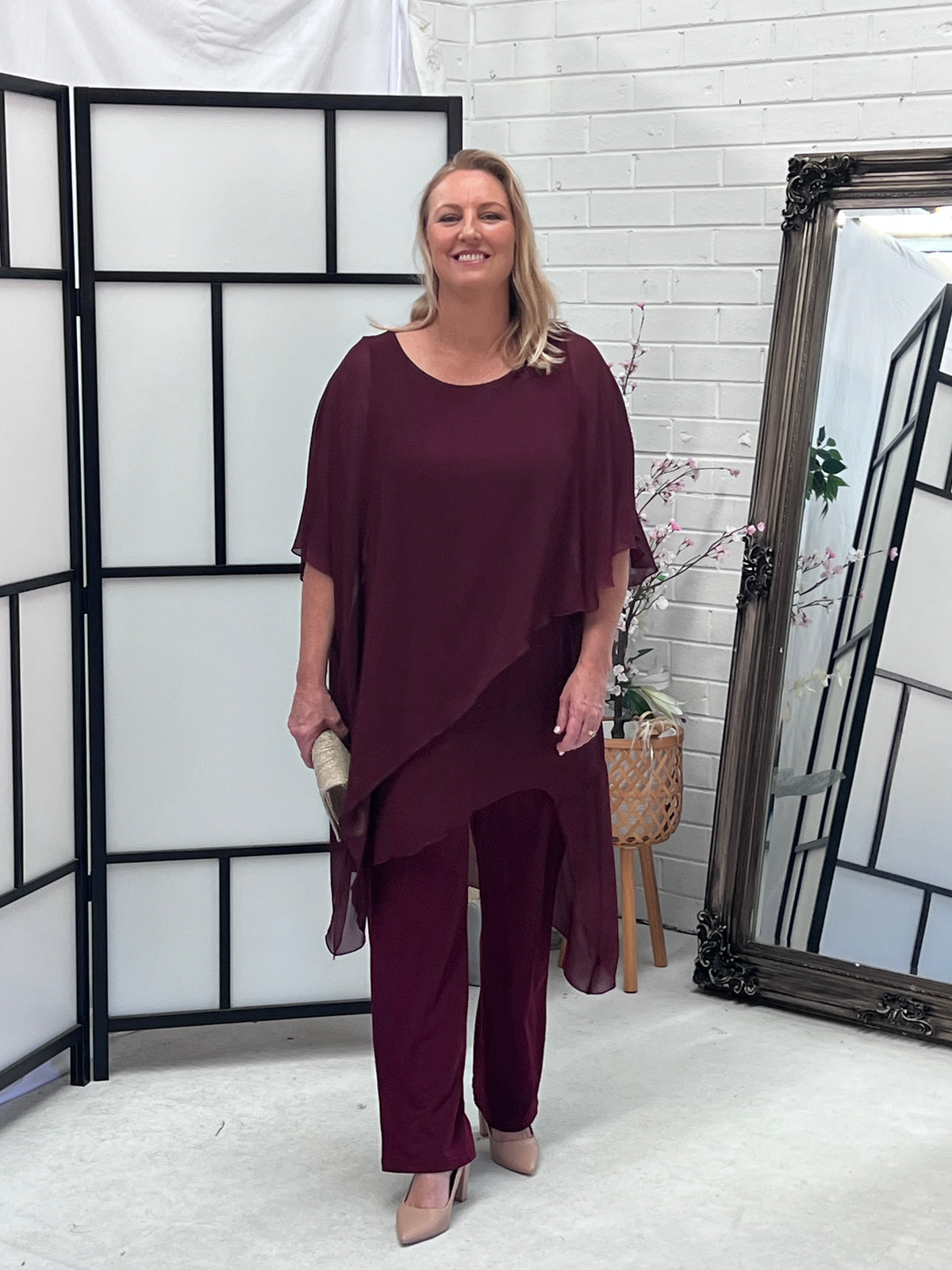Cara Burgundy Elegant Jumpsuit