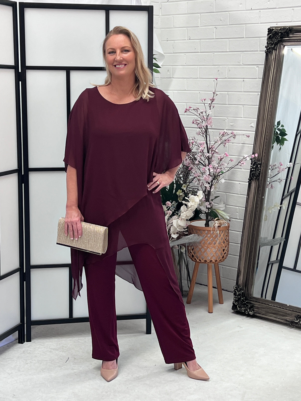 Cara Burgundy Elegant Jumpsuit