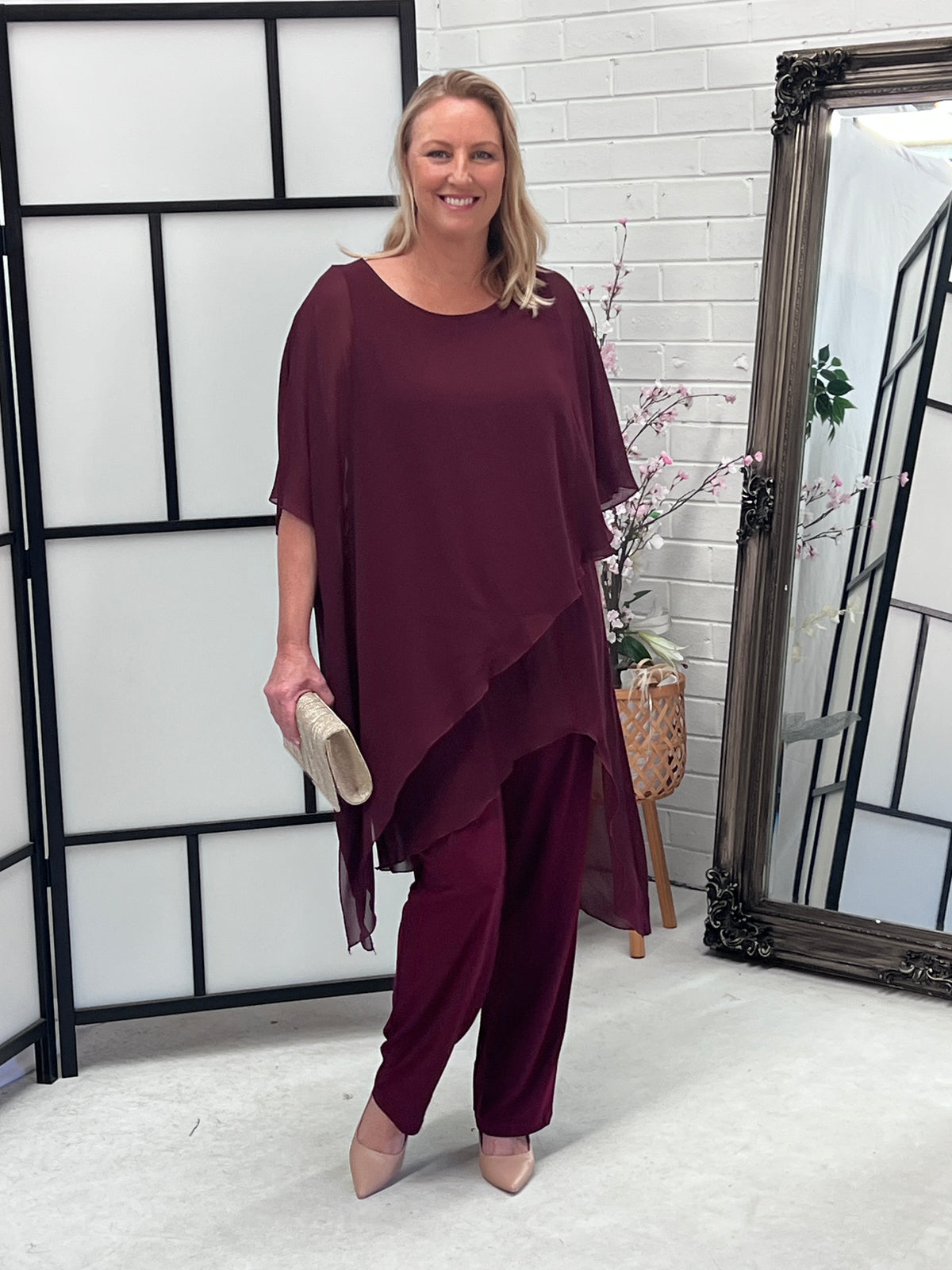 Cara Burgundy Elegant Jumpsuit