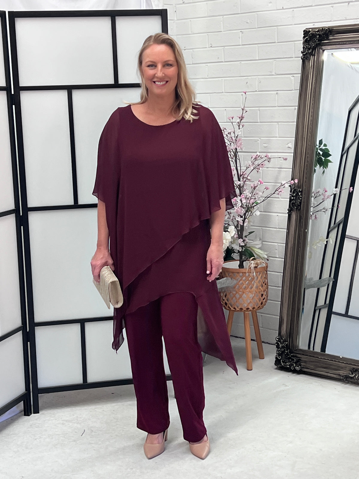 Cara Burgundy Elegant Jumpsuit