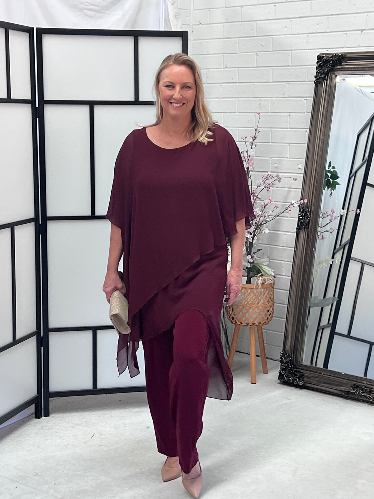 Cara Burgundy Elegant Jumpsuit