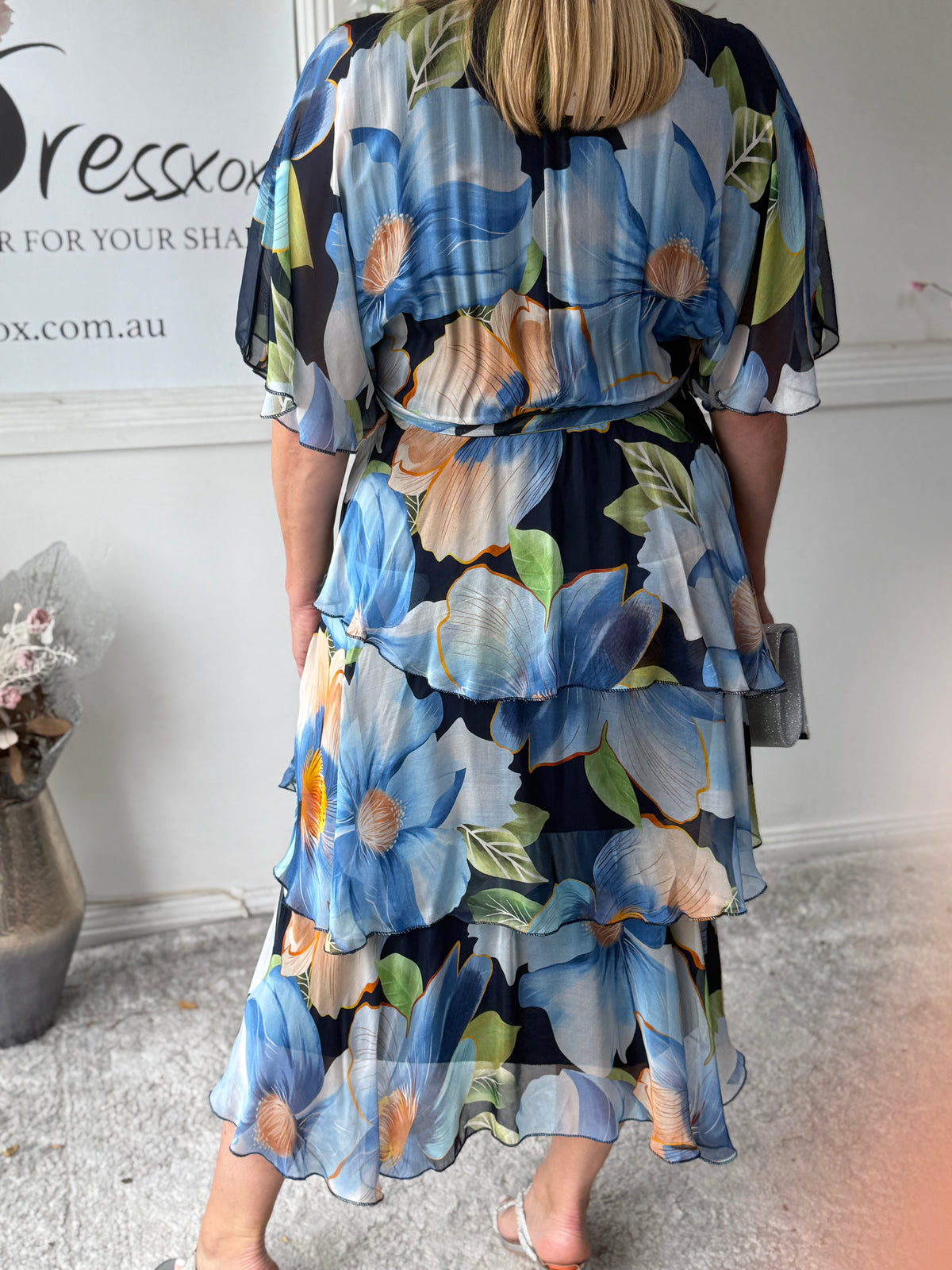 Clara Blue Floral Silk Dress