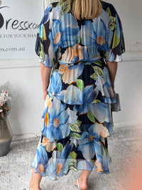 Clara Blue Floral Silk Dress