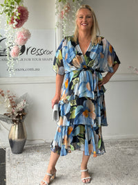 Clara Blue Floral Silk Dress