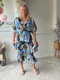 Clara Blue Floral Silk Dress