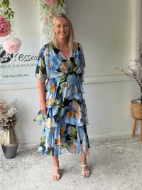 Clara Blue Floral Silk Dress