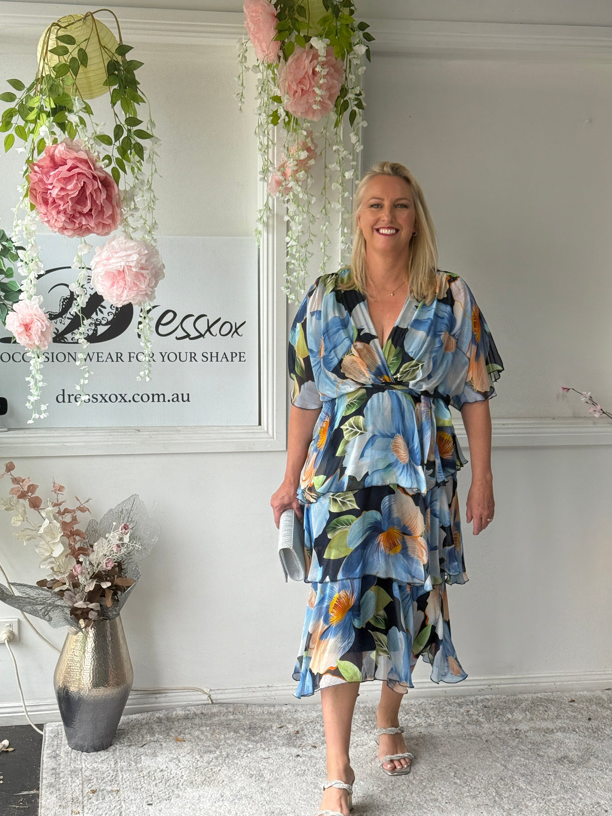 Clara Blue Floral Silk Dress