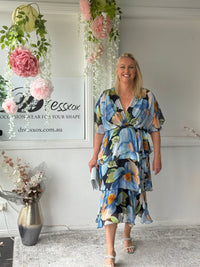 Clara Blue Floral Silk Dress