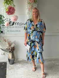 Clara Blue Floral Silk Dress
