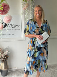 Clara Blue Floral Silk Dress