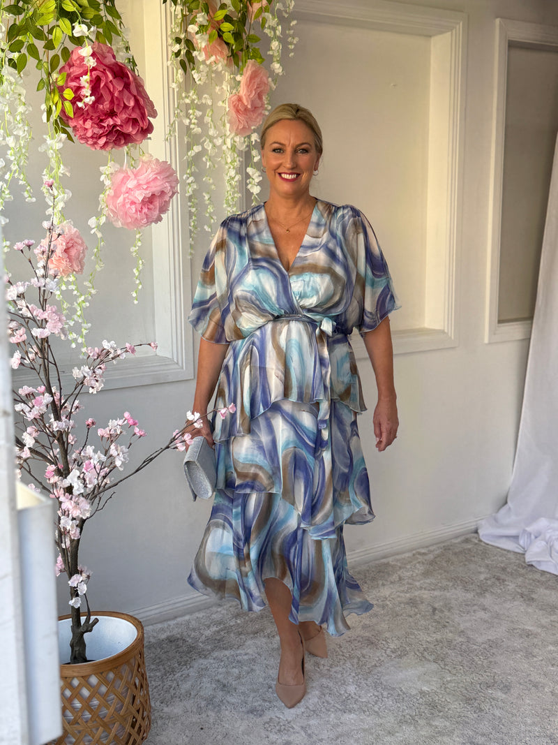 Clara Dusty Blue Silk Dress