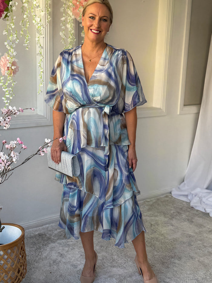 Clara Dusty Blue Silk Dress