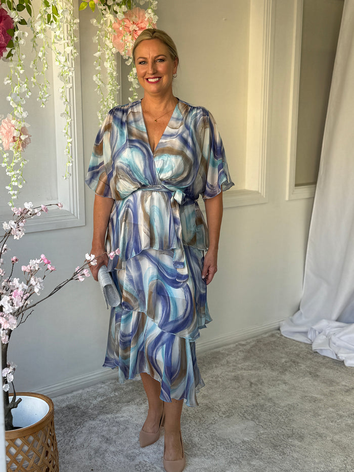 Clara Dusty Blue Silk Dress
