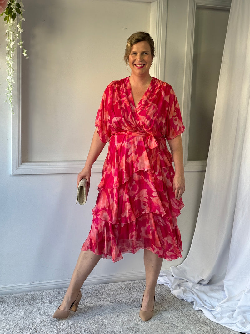 Clara Coral Silk Dress